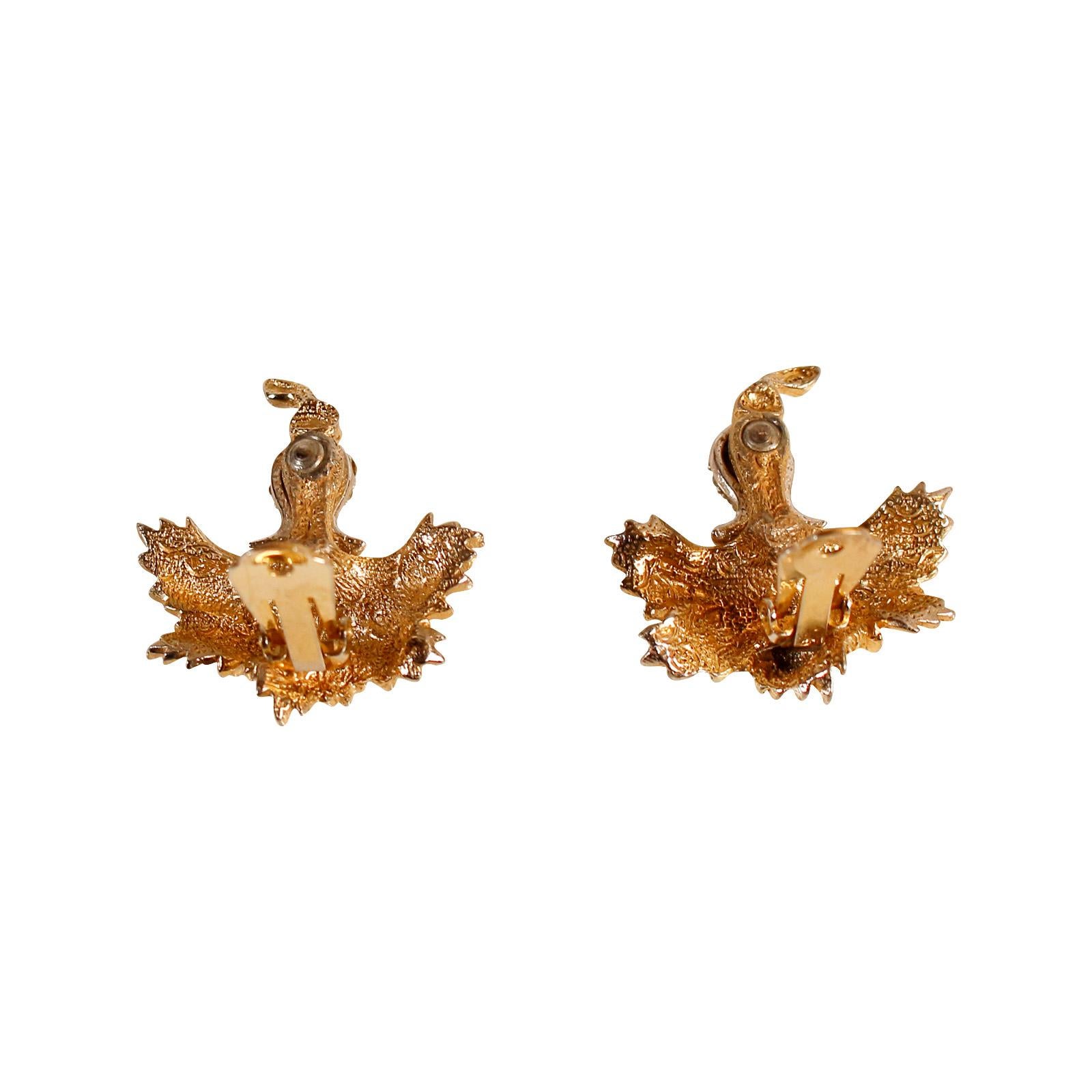 Modern Vintage Ledo God Tone with Clear Stones Leaf Earrings Circa 1960s