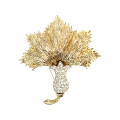 Vintage Ledo Gold Tone with Diamante Leaf Brooch, Circa 1960s