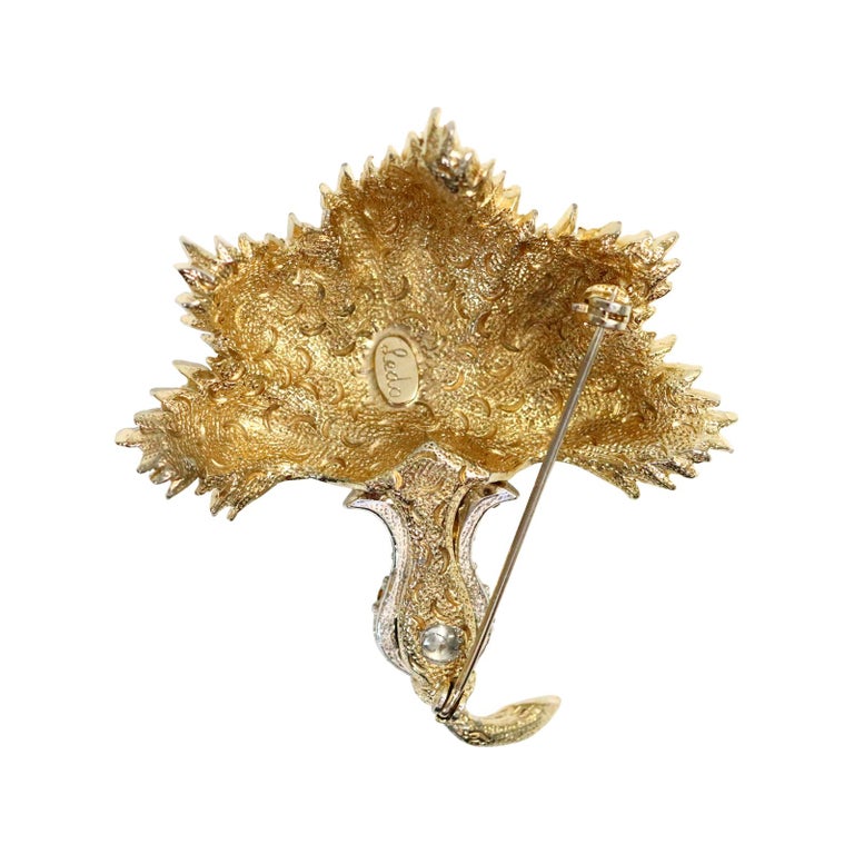 Artist Vintage Ledo Gold Tone with Diamante Leaf Brooch, Circa 1960s For Sale