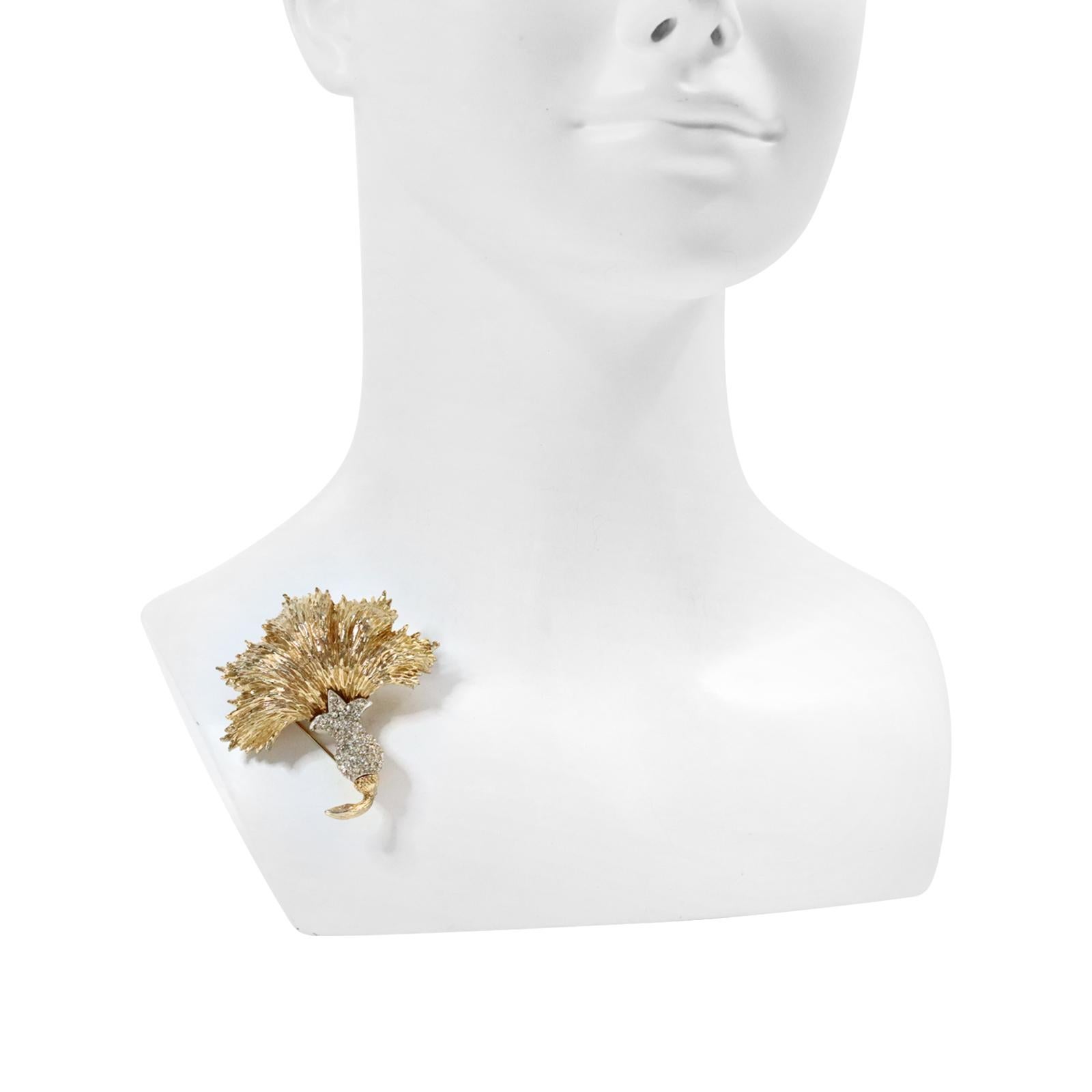Women's or Men's Vintage Ledo Gold Tone with Diamante Leaf Brooch, Circa 1960s For Sale