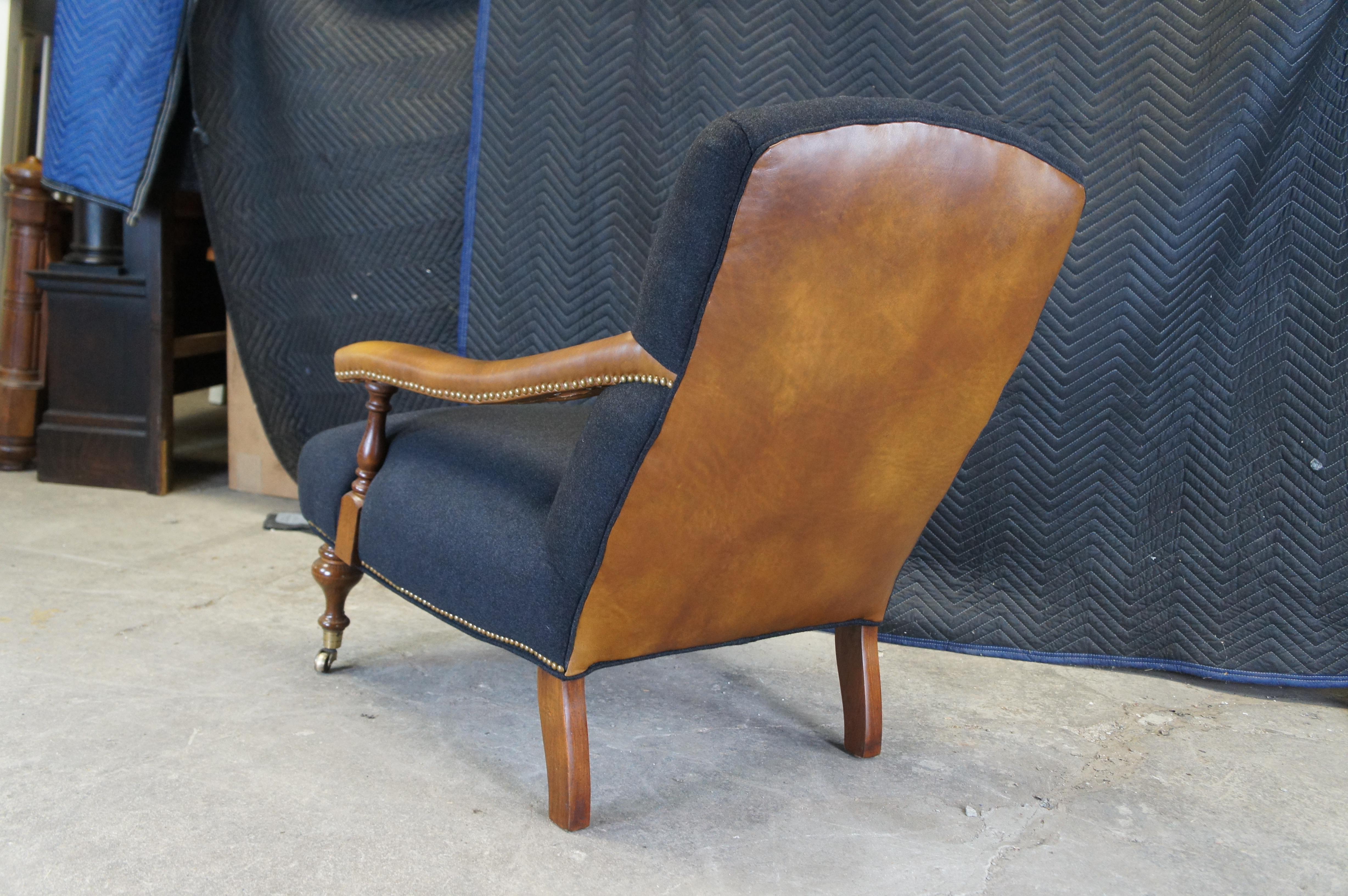 Vintage Lee Industries Leather Flannel Club Library Lounge Fireside Armchair  7