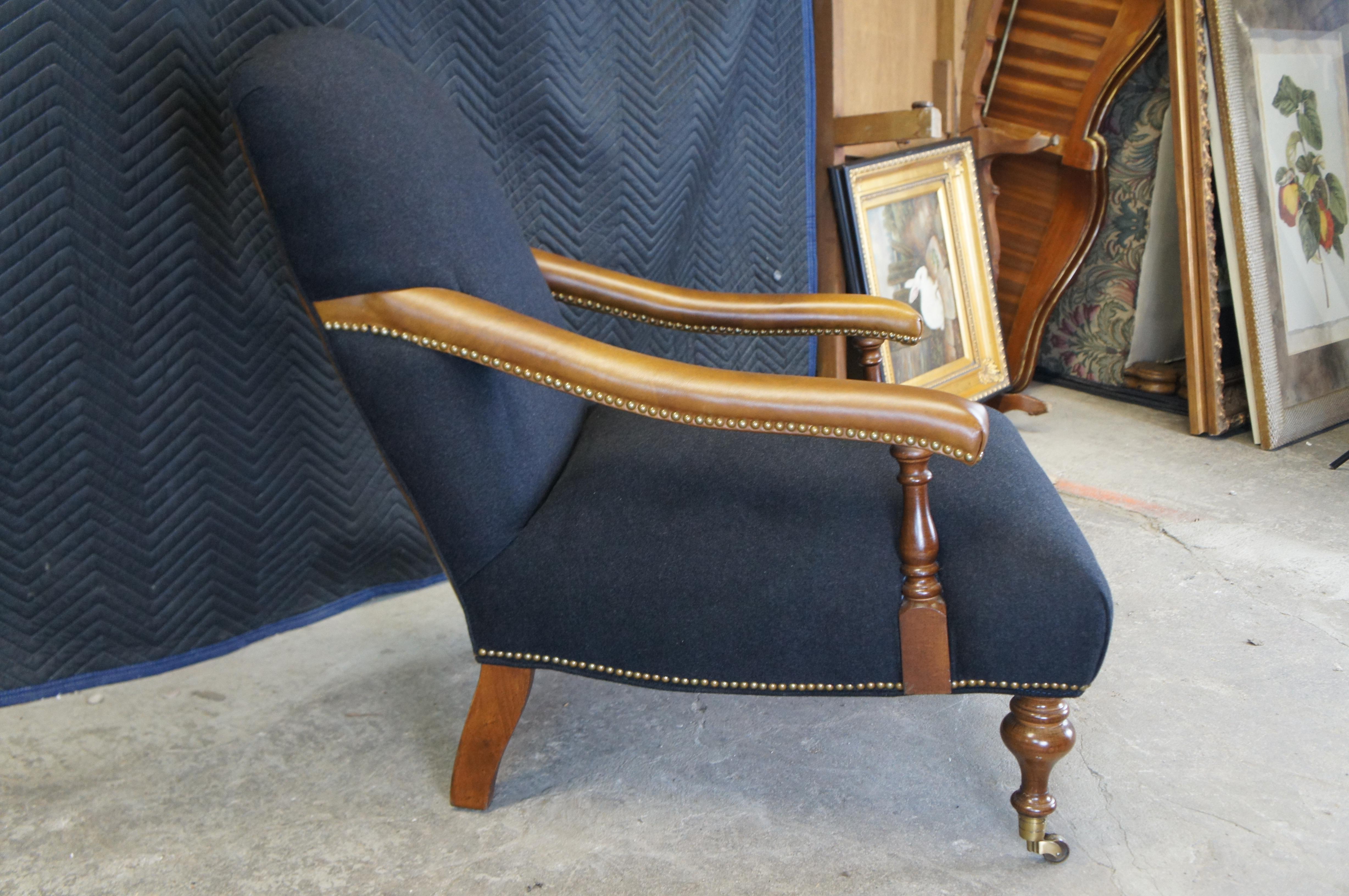 20th Century Vintage Lee Industries Leather Flannel Club Library Lounge Fireside Armchair