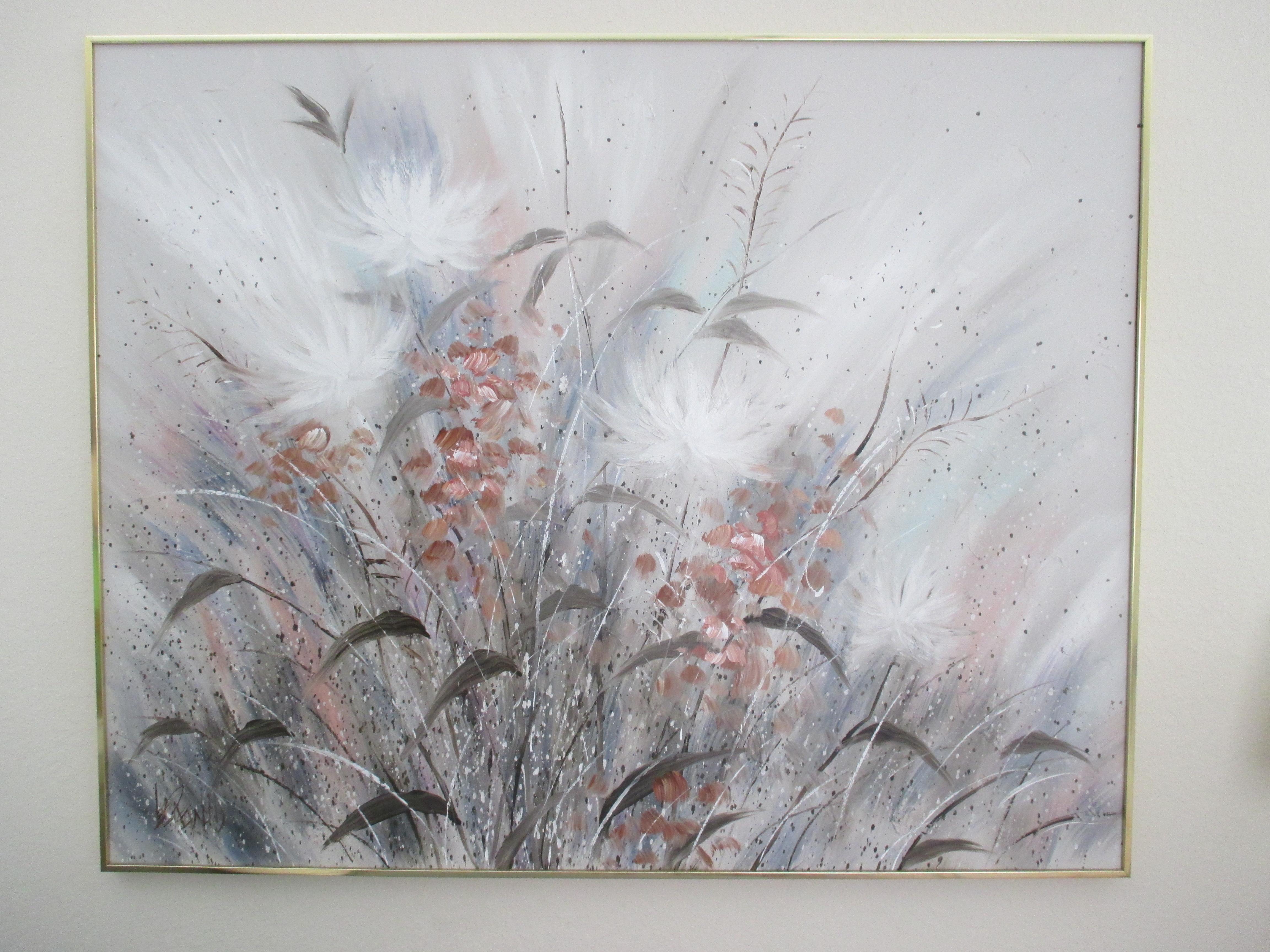 Acrylic Vintage Lee Reynolds Gray Floral Painting For Sale