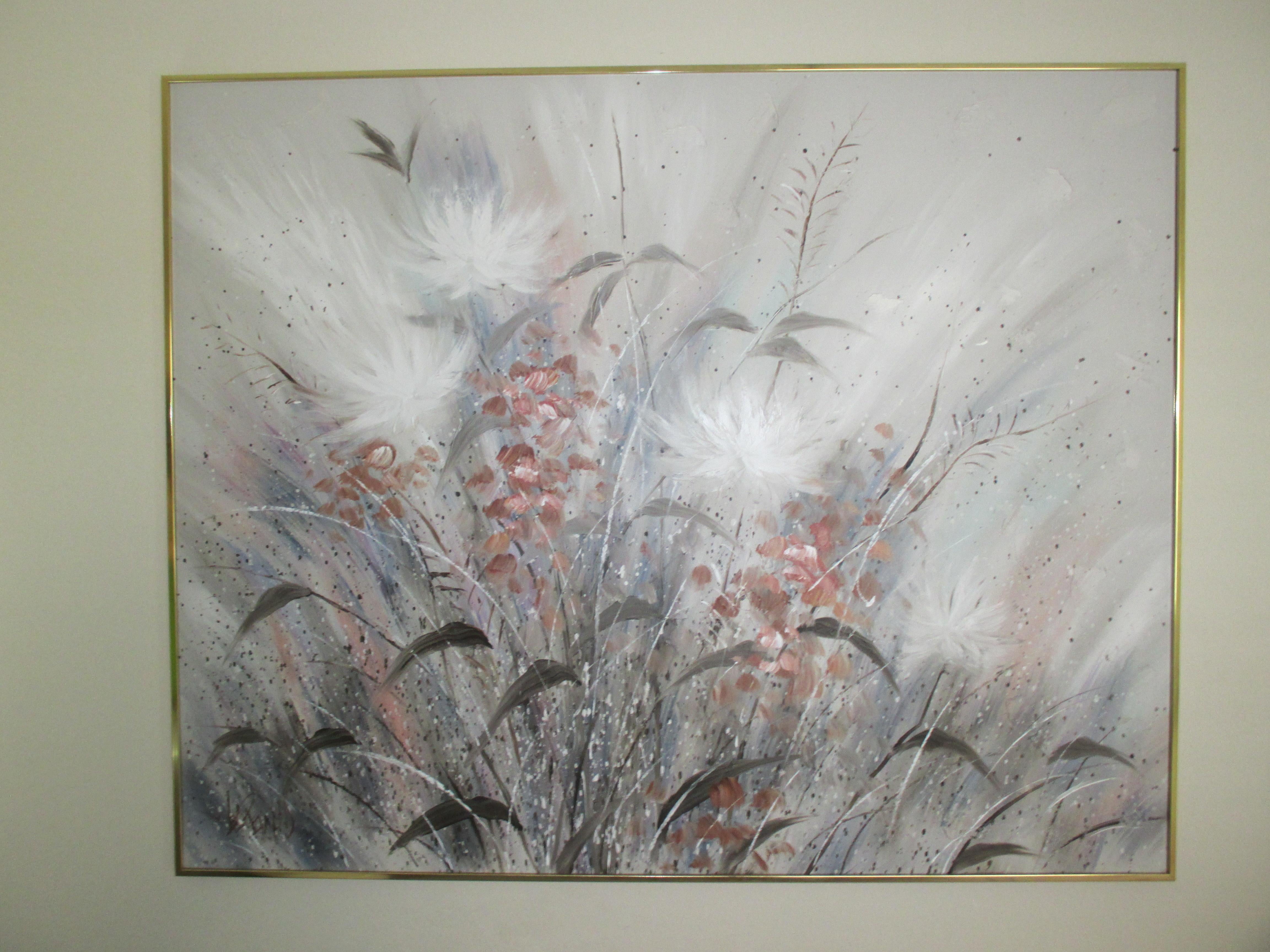 Peinture florale grise vintage de Lee Reynolds en vente 5