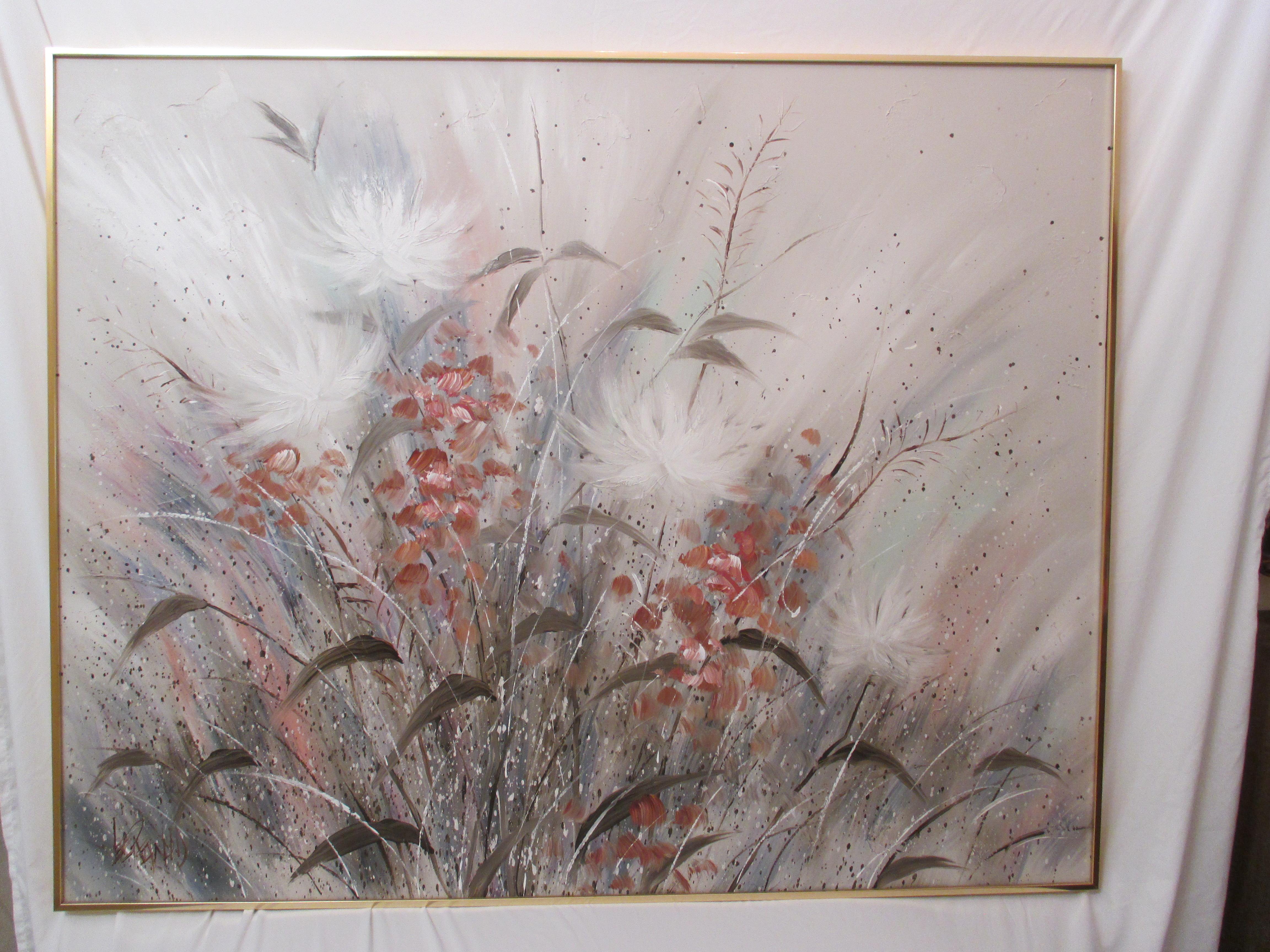 20ième siècle Peinture florale grise vintage de Lee Reynolds en vente