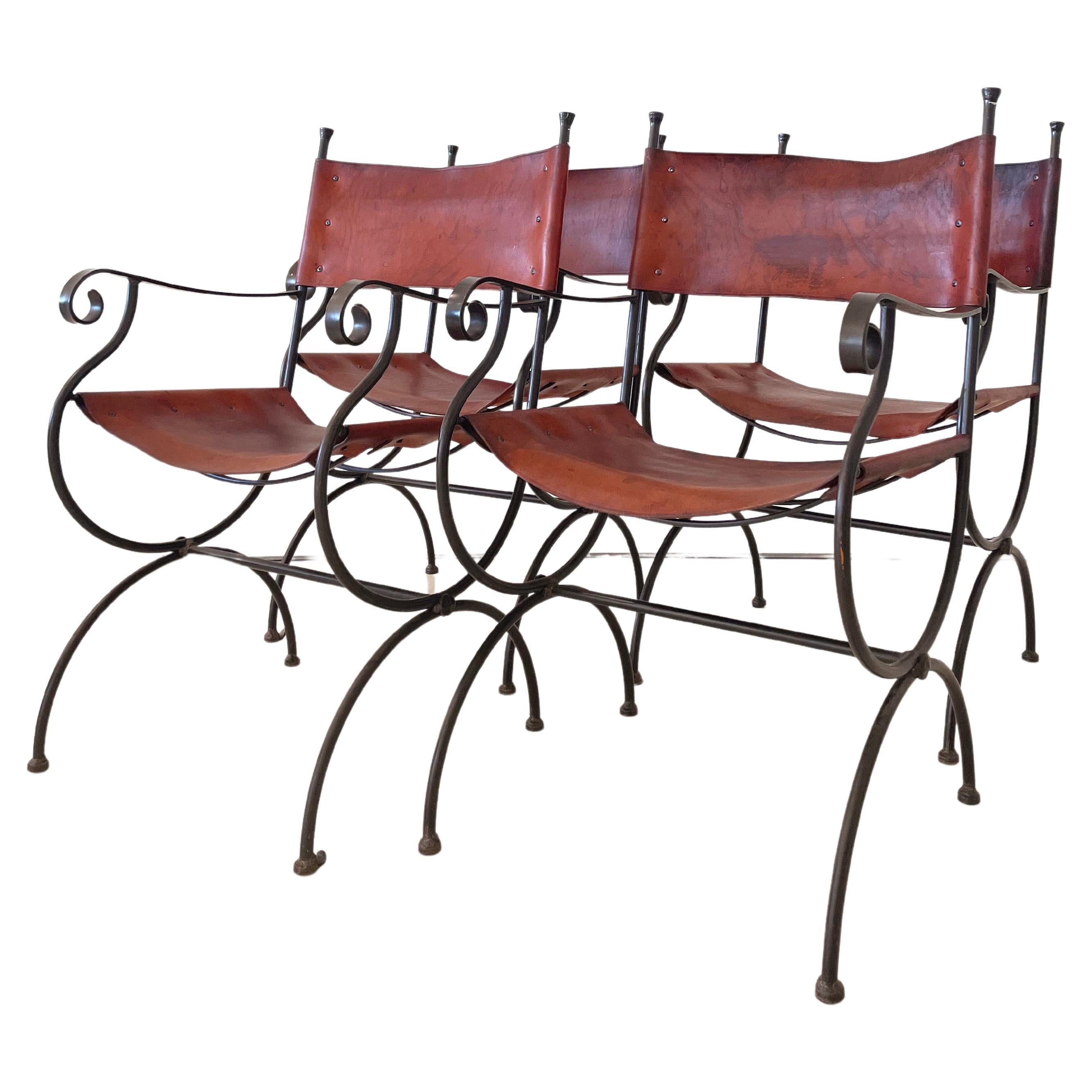 Chaises de salle à manger vintage Legacy en fer et cuir par Charleston Forge, ensemble de 4 pièces
