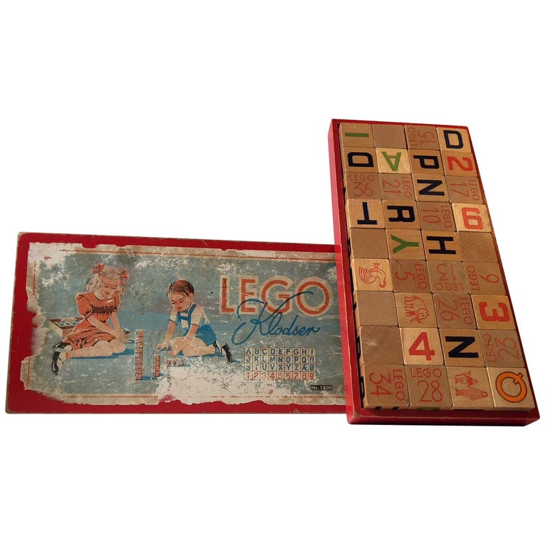 Vintage Lego Building Blocks in Wood, Complete Set, Denmark 1940s For