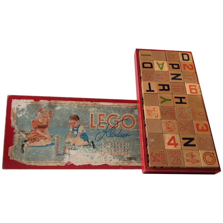 Vintage Lego Building Blocks in Wood, Complete Set, Denmark, 1940s For