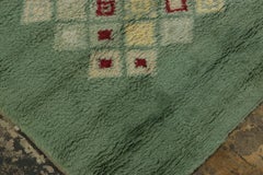 Vintage Leleu French Art Deco Rug, Green Geometric Gallery Runner - Rug & Kilim