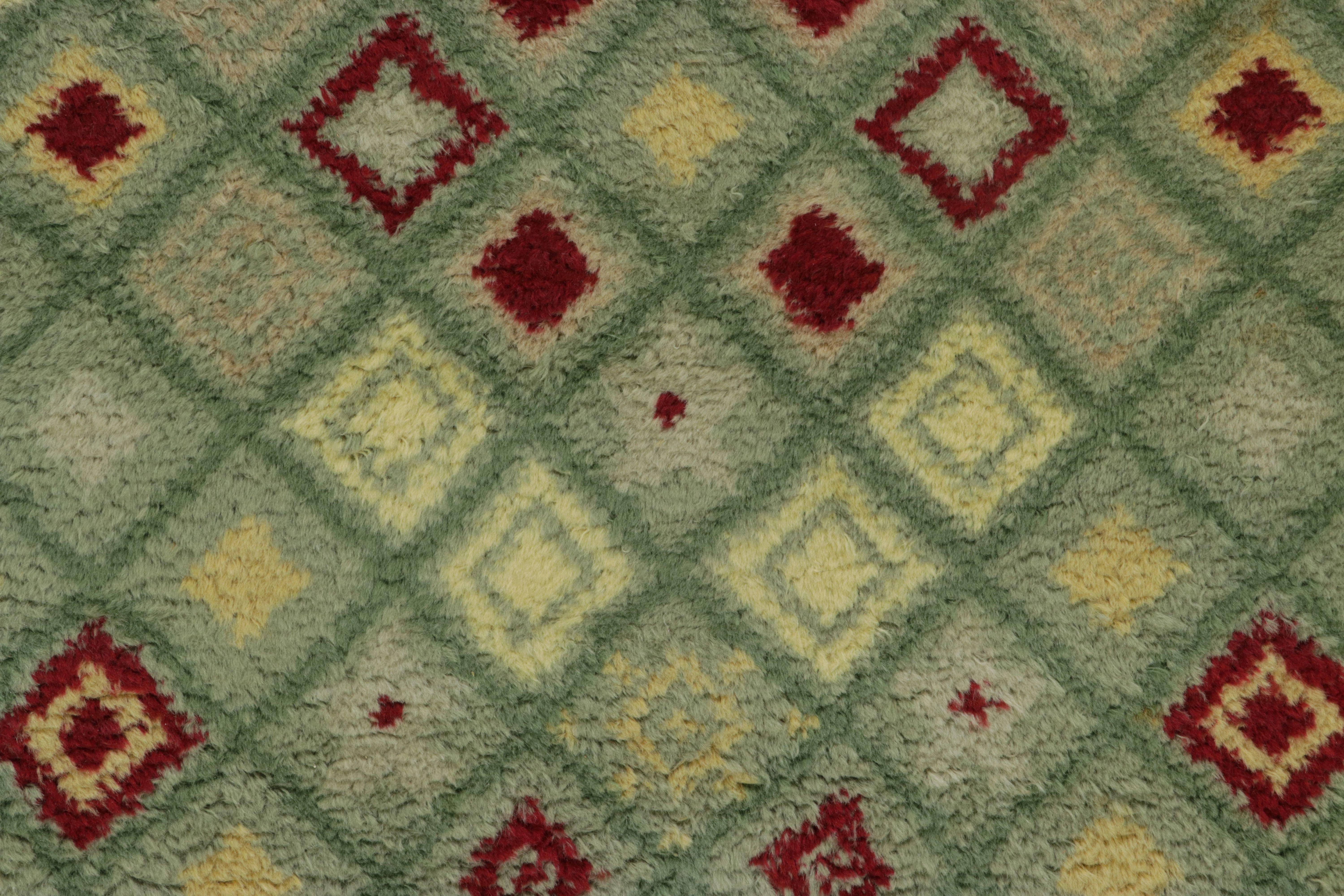 Art déco Tapis Vintage Leleu French Art Deco, Green Geometric Gallery Runner - Rug & Kilim en vente