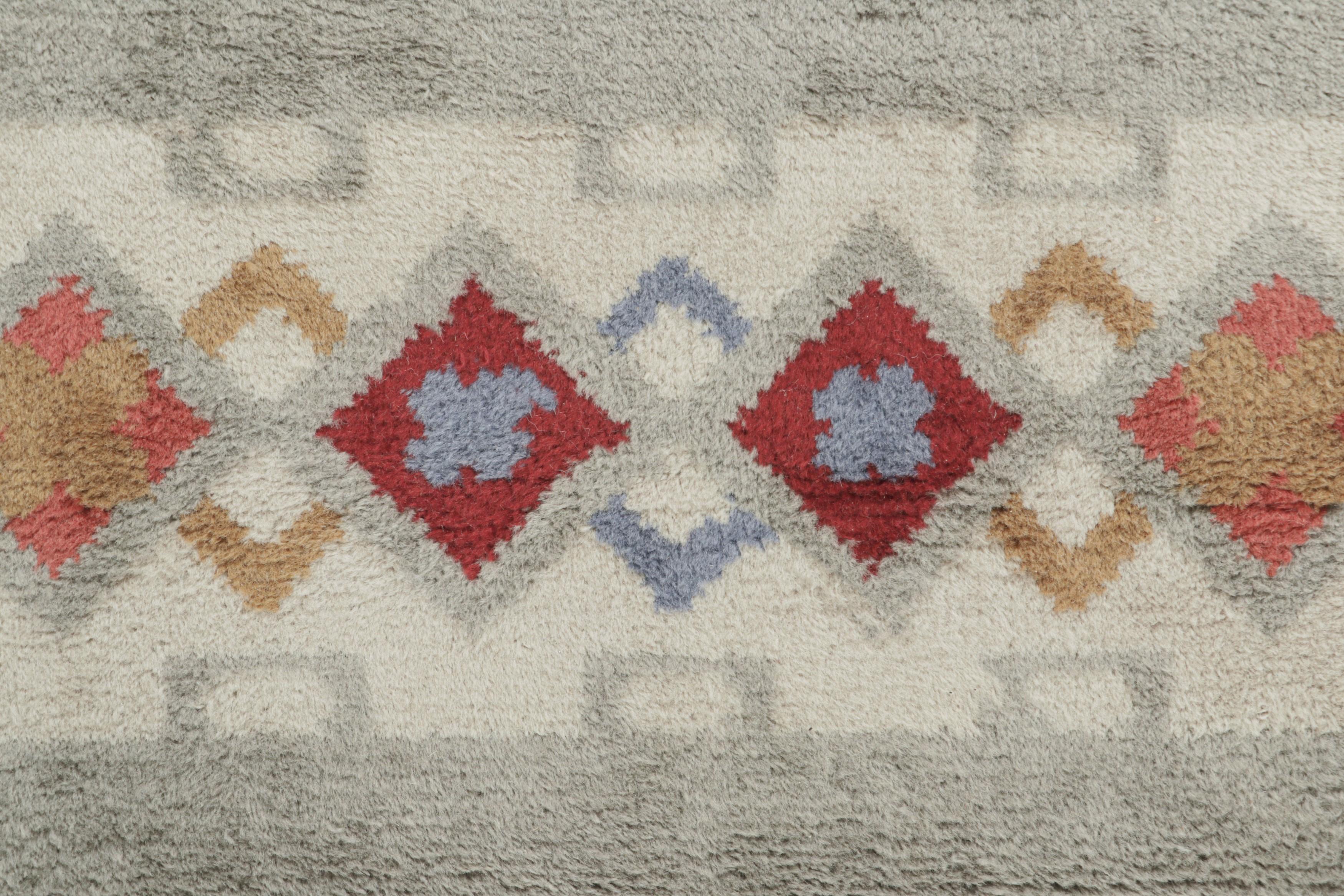 Hand-Knotted Vintage Leleu French Art Deco Rug in Gray with Geometric Pattern  Rug & Kilim For Sale