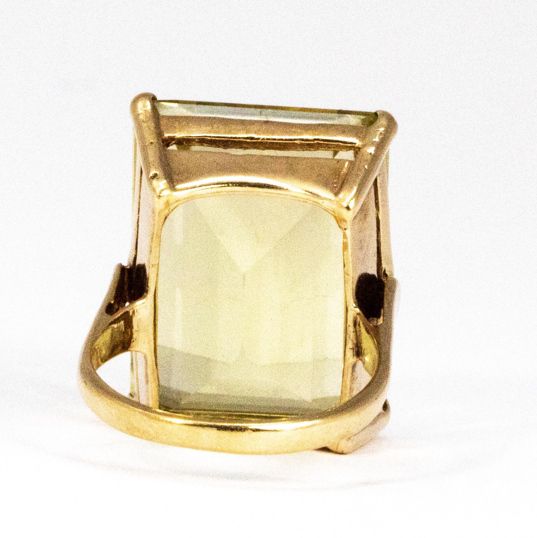 Modern Vintage Lemon Citrine and 9 Carat Gold Cocktail Ring