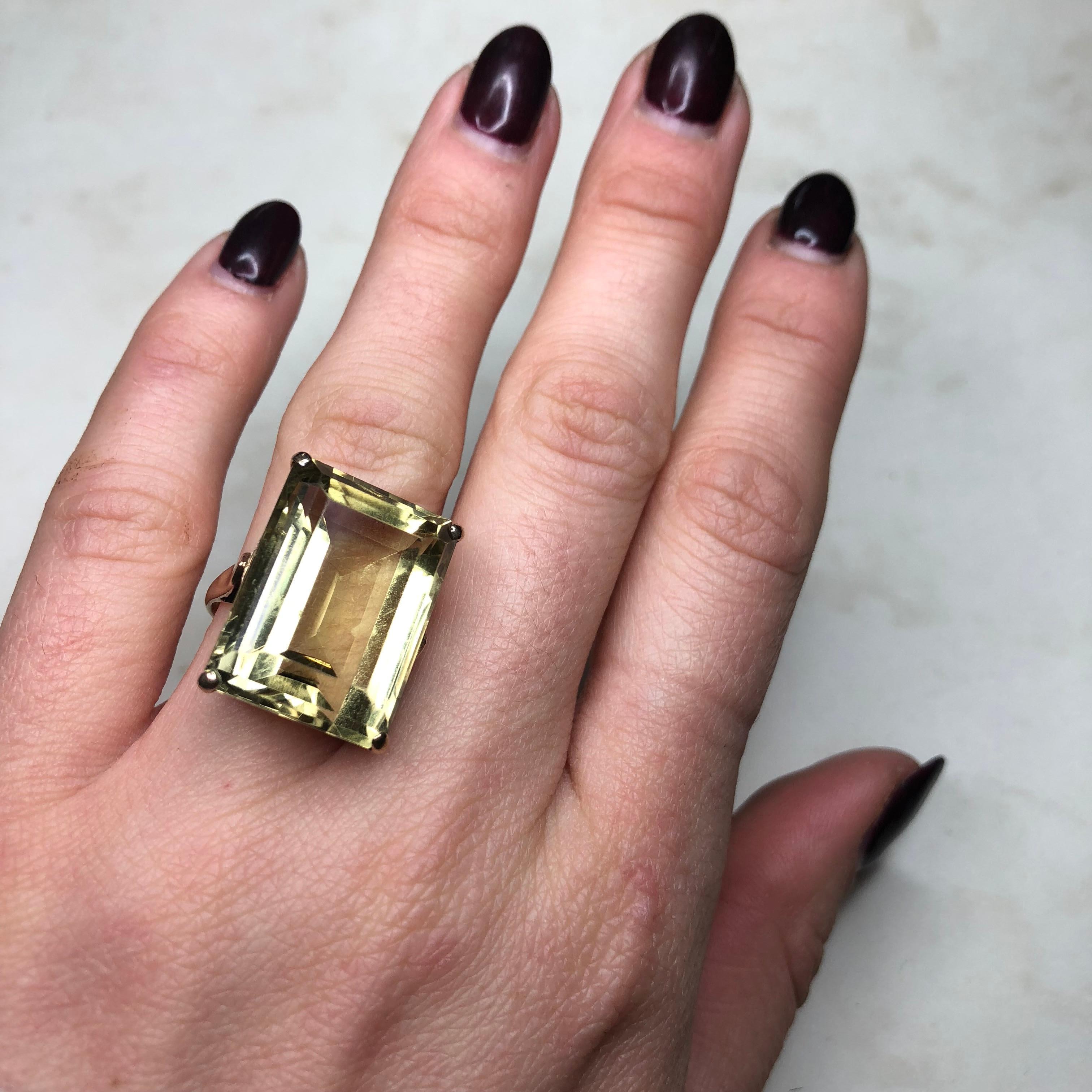 Women's Vintage Lemon Citrine and 9 Carat Gold Cocktail Ring