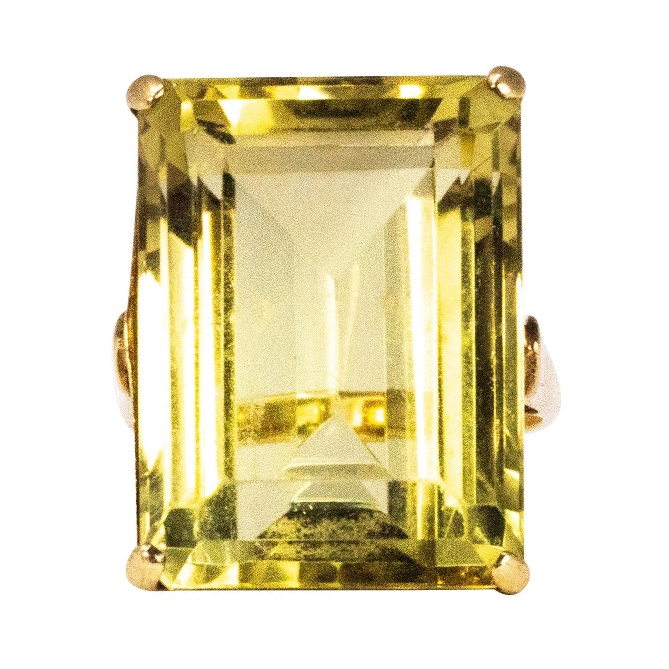 Vintage Lemon Citrine and 9 Carat Gold Cocktail Ring
