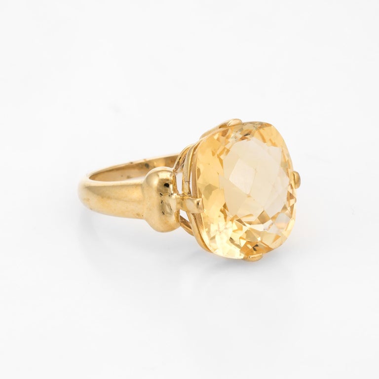 Vintage Lemon Quartz Ring 10 Karat Yellow Gold Cocktail Statement