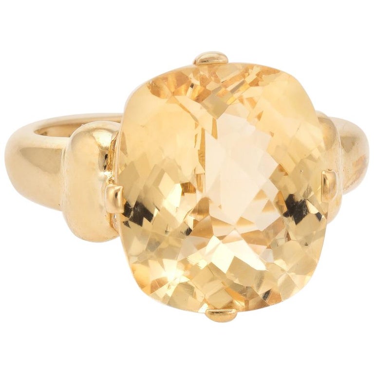 Vintage Lemon Quartz Ring 10 Karat Yellow Gold Cocktail Statement