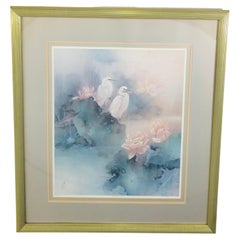 Vintage Lena Liu Signed, Numbered and Framed Herons and Flowers Print