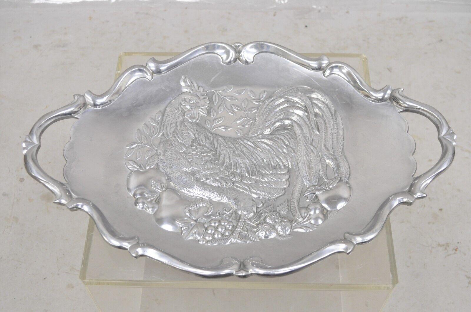 Art Deco Vintage Lenox Retired Large Rooster Metal Holiday Serving Plater Tray For Sale