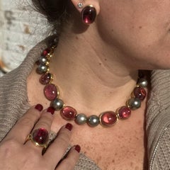 Vintage Leo de Vroomen - Collana di perle tahitiane in oro 18k 250ctw con tormalina rosa