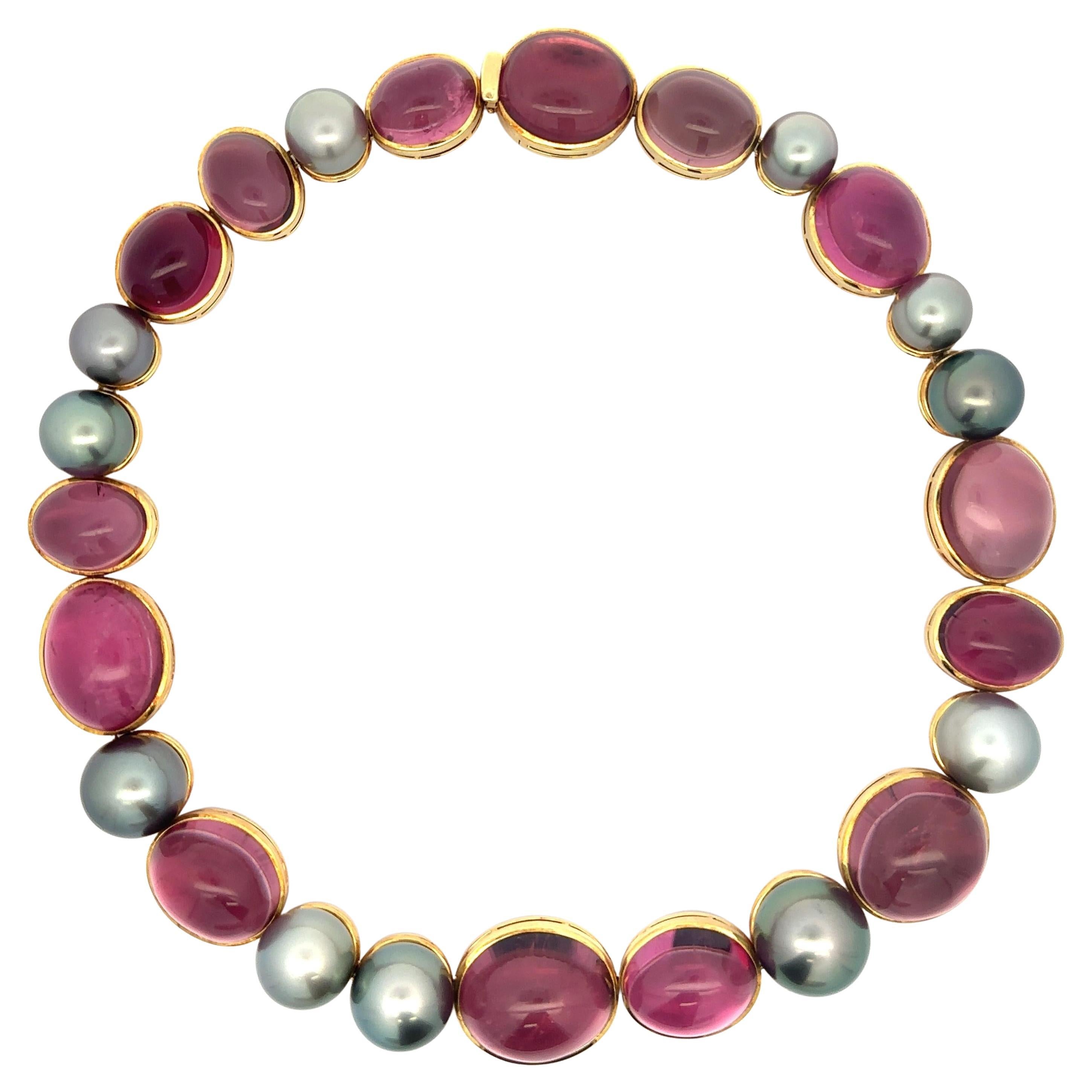 Vintage Leo de Vroomen - Collana di perle tahitiane in oro 18k 250ctw con tormalina rosa