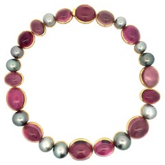Vintage Leo De Vroomen 18k Gold 250ctw Pink Tourmaline Tahitian Pearl Necklace