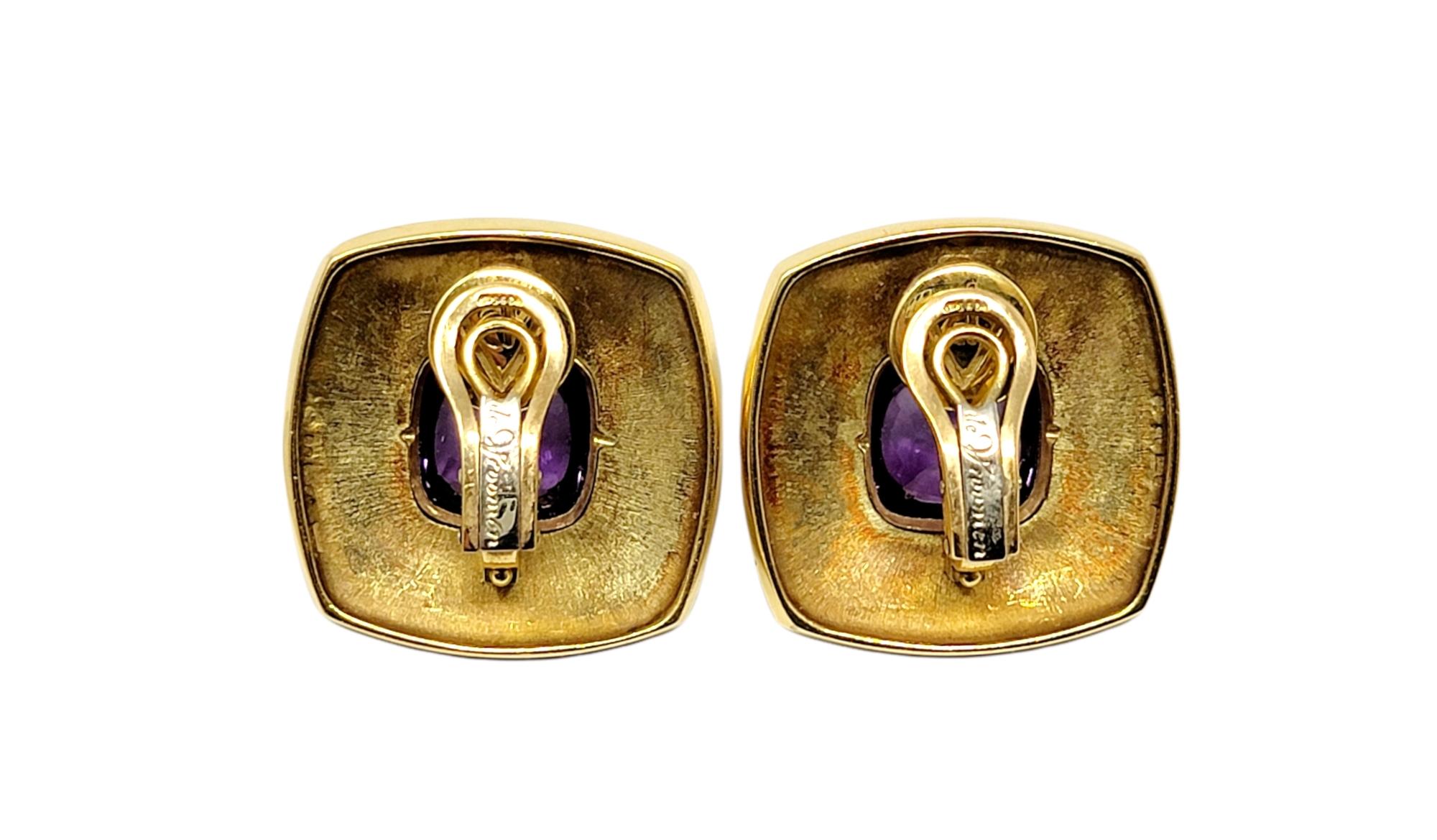 Vintage Leo de Vroomen Amethyst Cabochon and 18 Karat Gold Non-Pierced Earrings For Sale 4