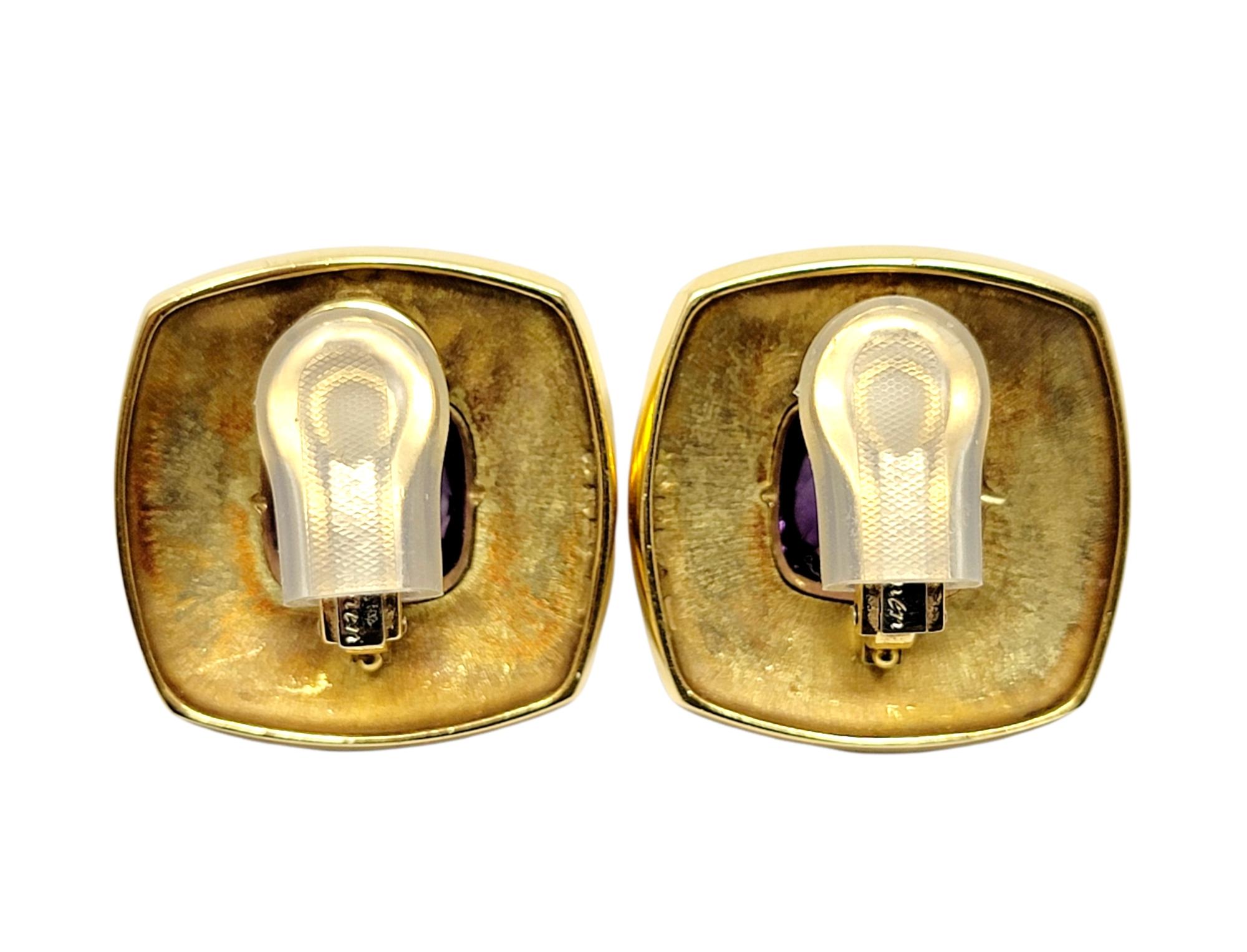 Vintage Leo de Vroomen Amethyst Cabochon and 18 Karat Gold Non-Pierced Earrings For Sale 5