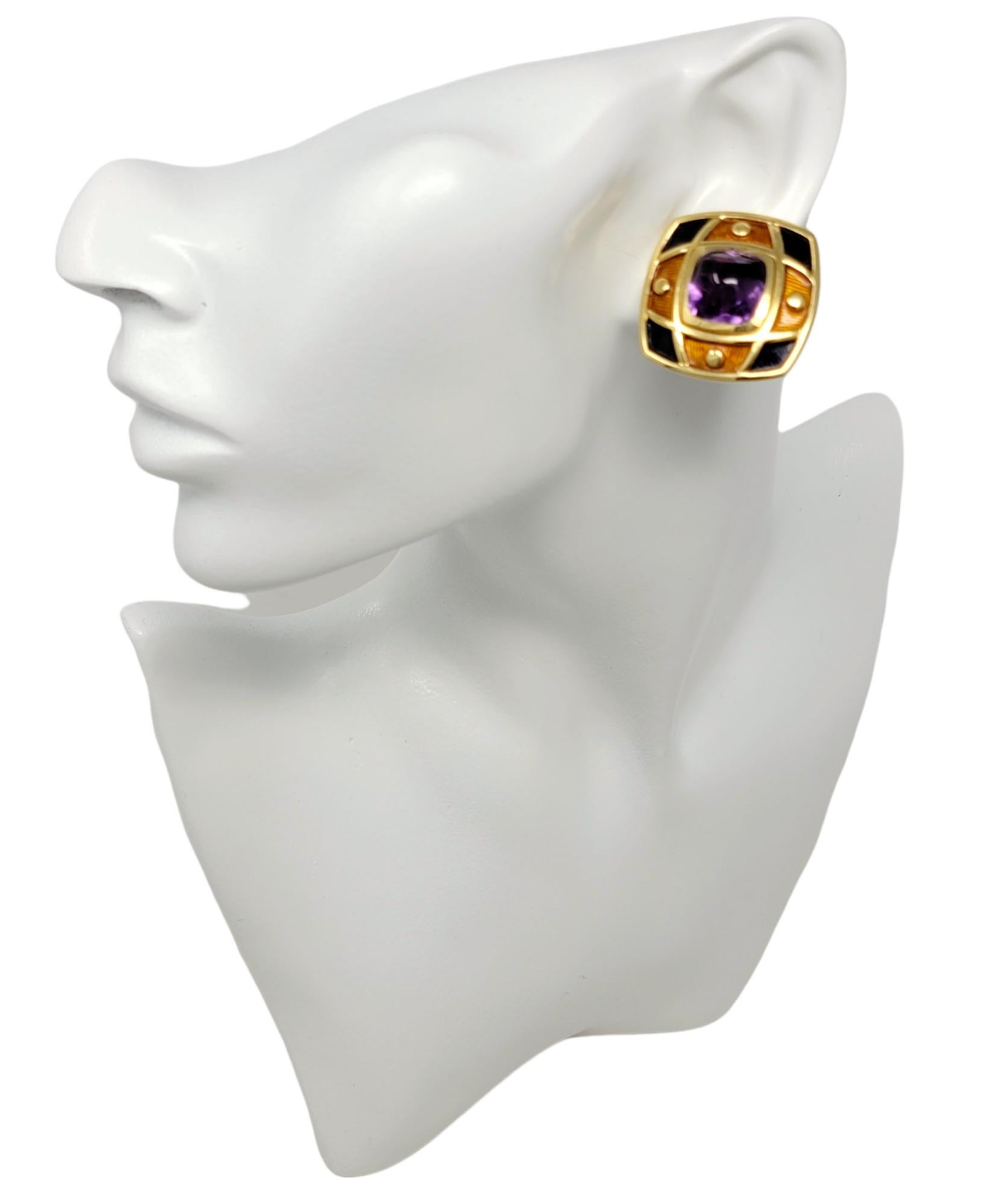 Vintage Leo de Vroomen Amethyst Cabochon and 18 Karat Gold Non-Pierced Earrings For Sale 8