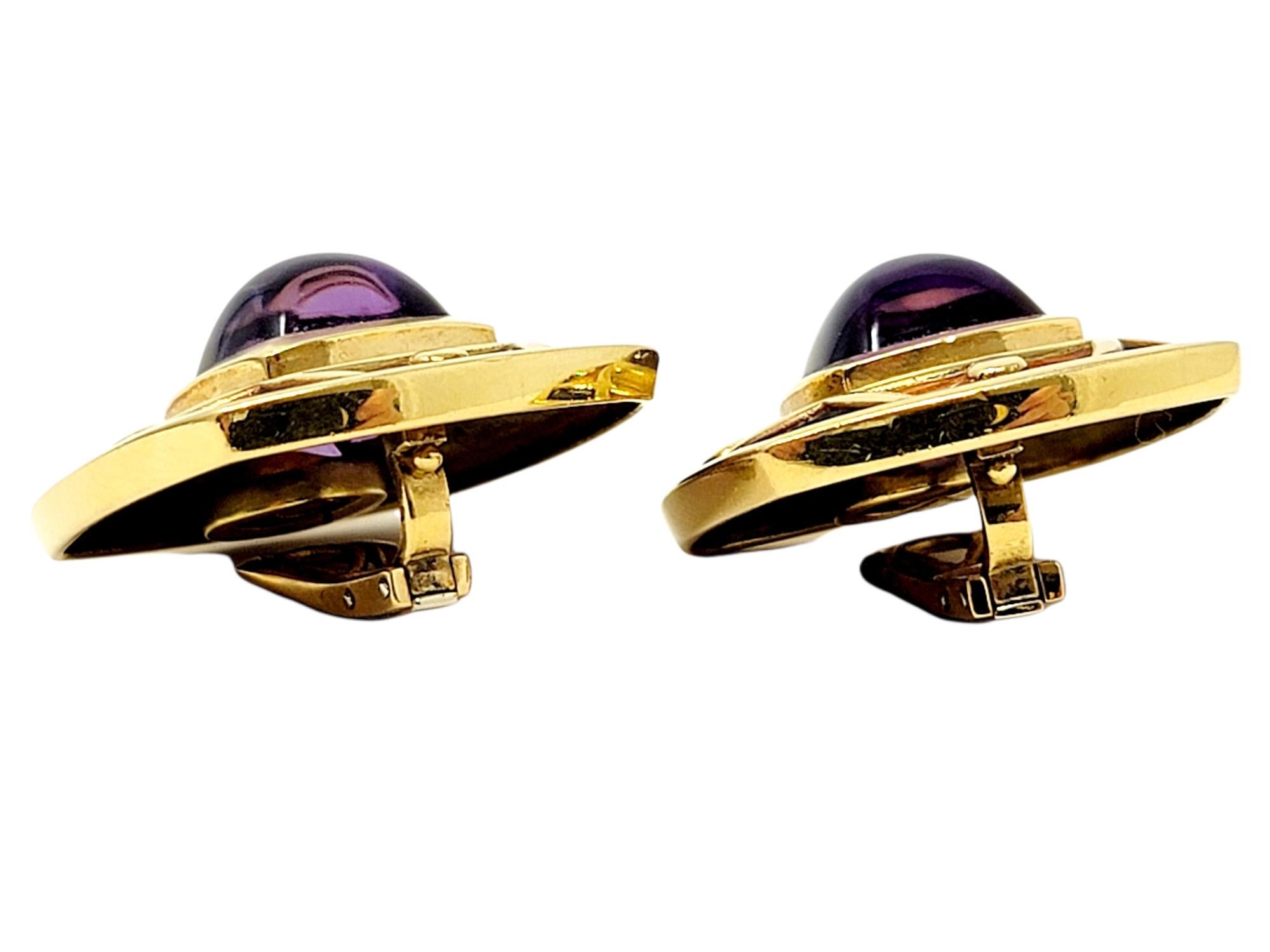 Vintage Leo de Vroomen Amethyst Cabochon and 18 Karat Gold Non-Pierced Earrings For Sale 3