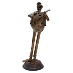 Vintage Leo Jensen Bronze Guitar Player Figural Sculpture