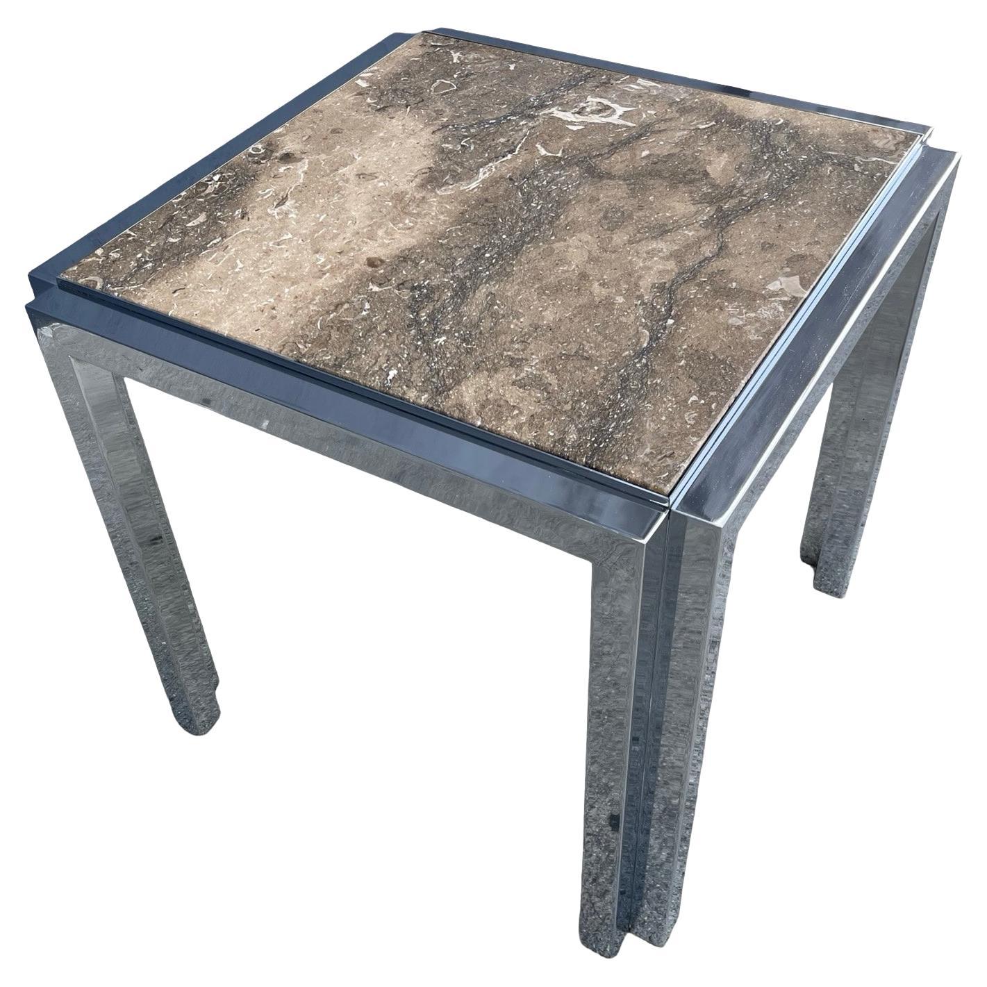 Vintage Leon Rosen para Pace Cromo y Mármol Cocktail / Mesa de centro en venta