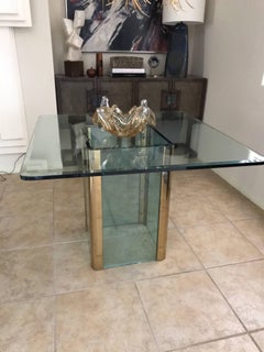 Vintage Leon Rosen for Pace Glass and Brass Square Dining Table
