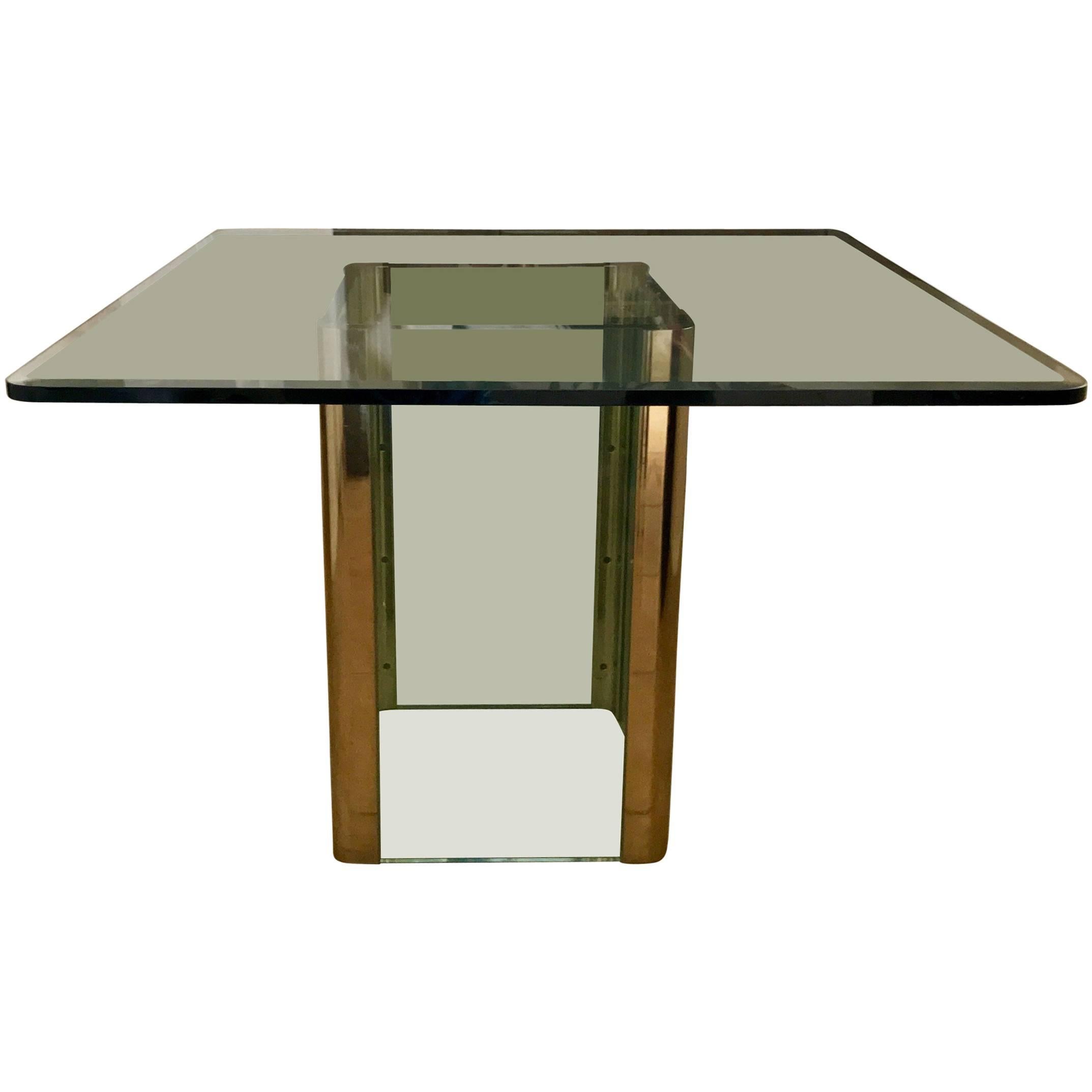 Vintage Leon Rosen for Pace Glass and Brass Square Dining Table