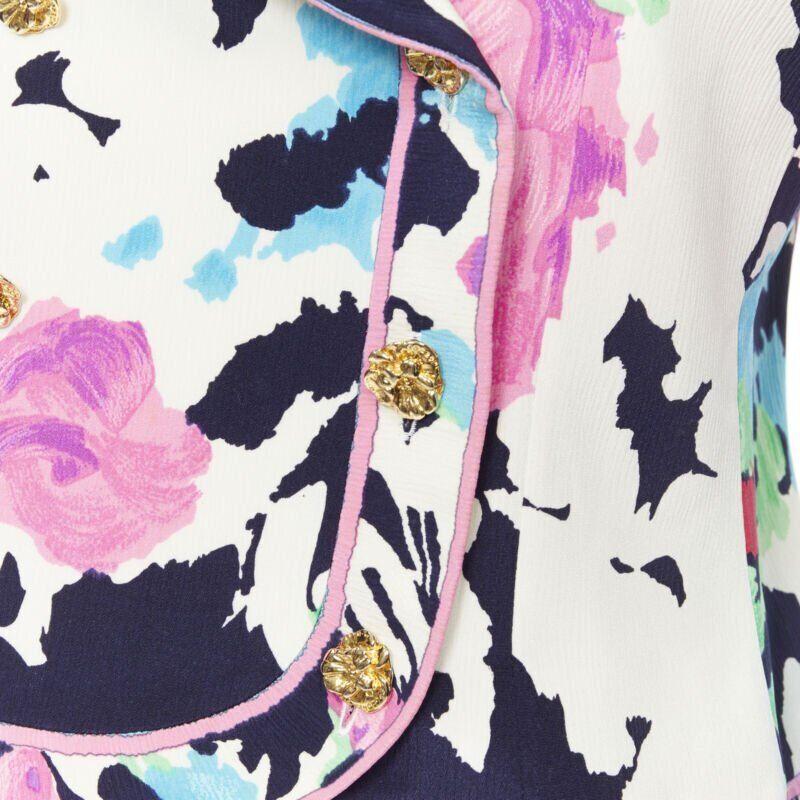 vintage LEONARD 90's floral pink rose print double breasted blazer jacket US0 For Sale 6