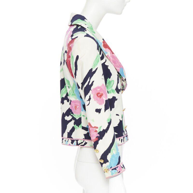 vintage LEONARD 90's floral pink rose print double breasted blazer jacket US0 In Fair Condition For Sale In Hong Kong, NT