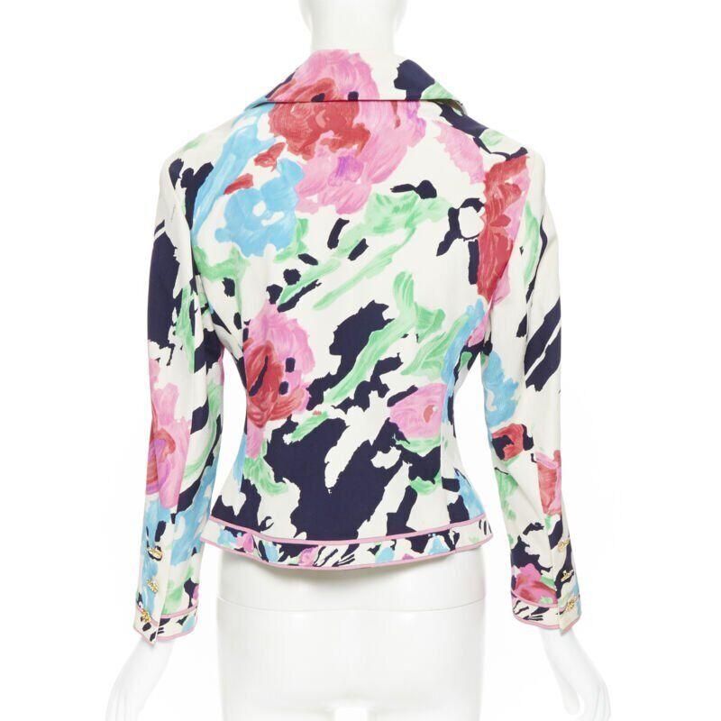 Women's vintage LEONARD 90's floral pink rose print double breasted blazer jacket US0 For Sale