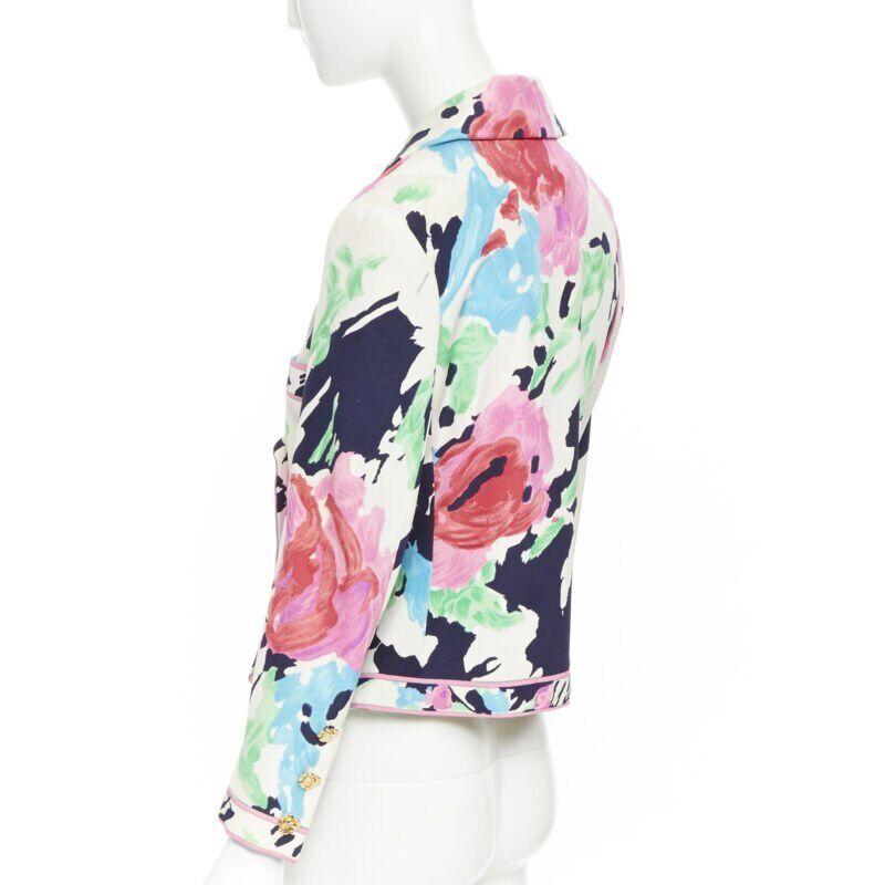 vintage LEONARD 90's floral pink rose print double breasted blazer jacket US0 For Sale 1