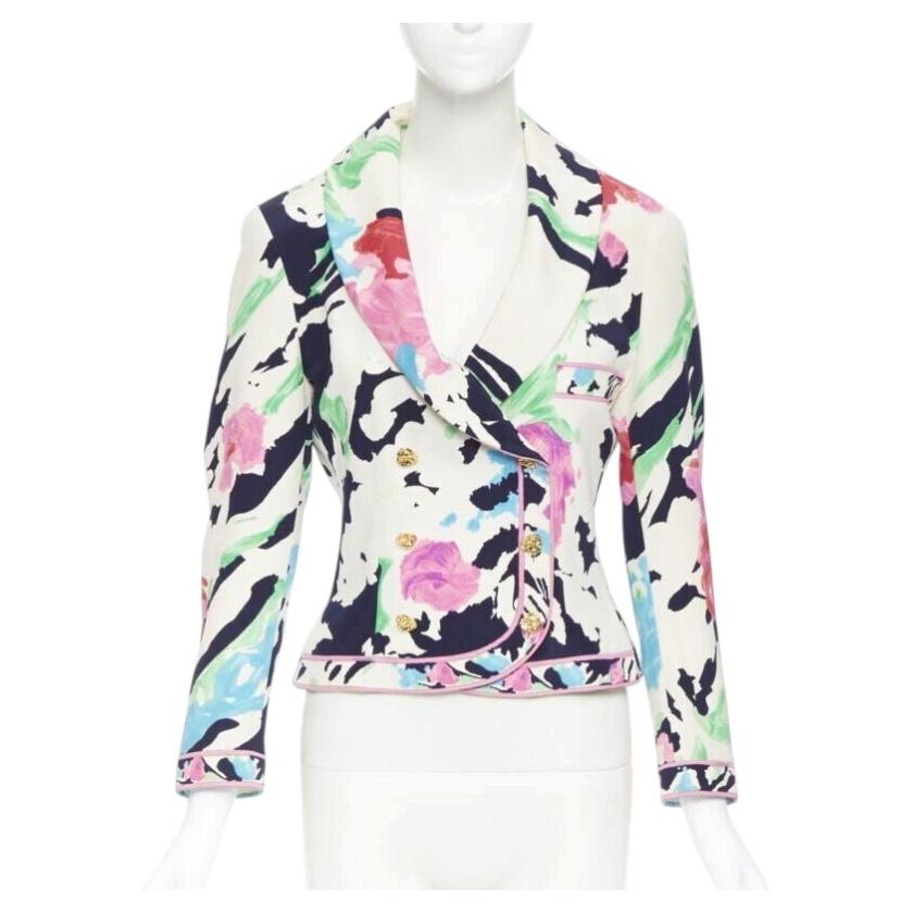 Pre-owned Leonard Vintage  90's Floral Pink Rose Print Double Breasted Blazer Jacket Us0 In Red