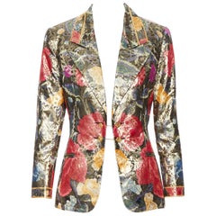 orientalischer, geblümter, gold Lurex-Blazer mit Kette FR38, LEONARD, 90er Jahre