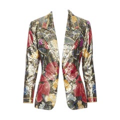 vintage LEONARD 90s oriental floral gold lurex sheen chained button blazer FR38