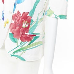 Vintage LEONARD 90er Jahre Weiße Kurzarmjacke mit orientalischem Blumenmuster und Schmetterlingsmuster