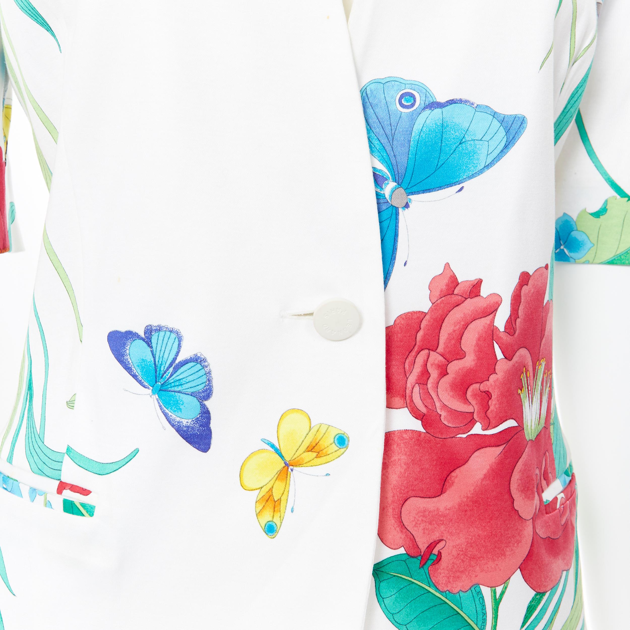 vintage LEONARD 90's white oriental floral butterfly print short sleeve jacket For Sale 5
