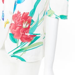 Vintage LEONARD 90er Jahre Weiße Kurzarmjacke mit orientalischem Blumenschmetterlingsdruck