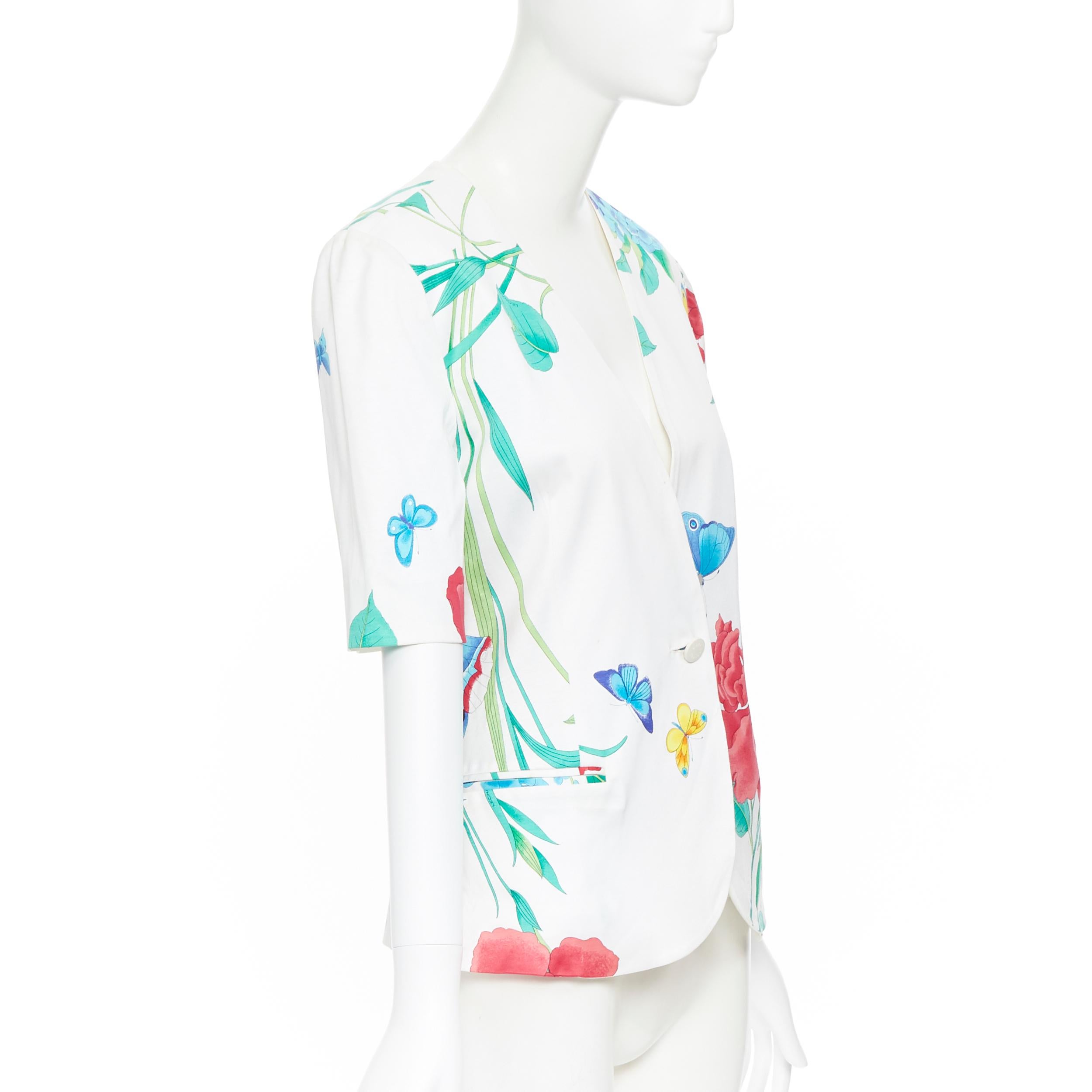 vintage LEONARD 90's white oriental floral butterfly print short sleeve jacket In Fair Condition For Sale In Hong Kong, NT