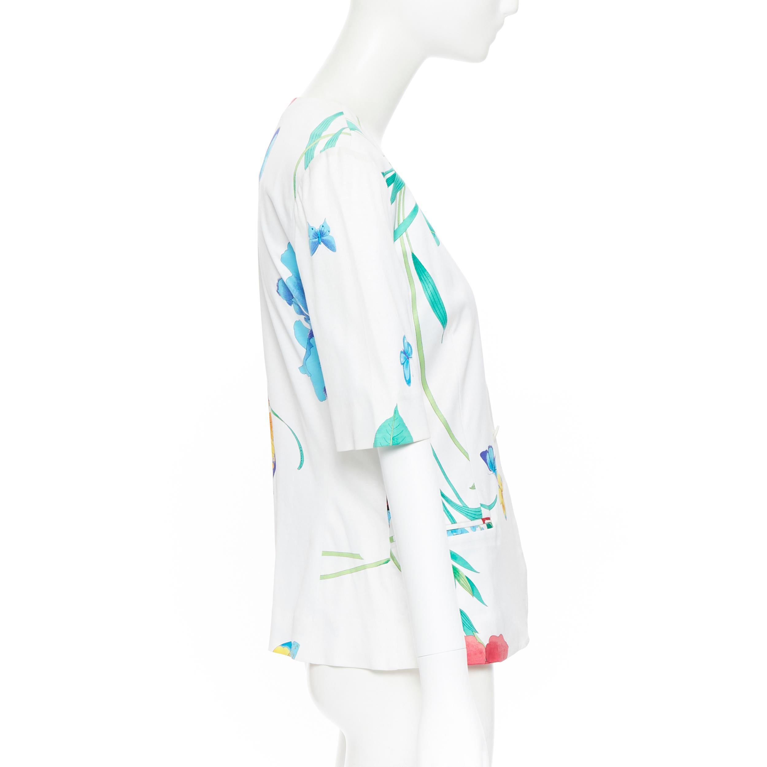 Women's vintage LEONARD 90's white oriental floral butterfly print short sleeve jacket For Sale