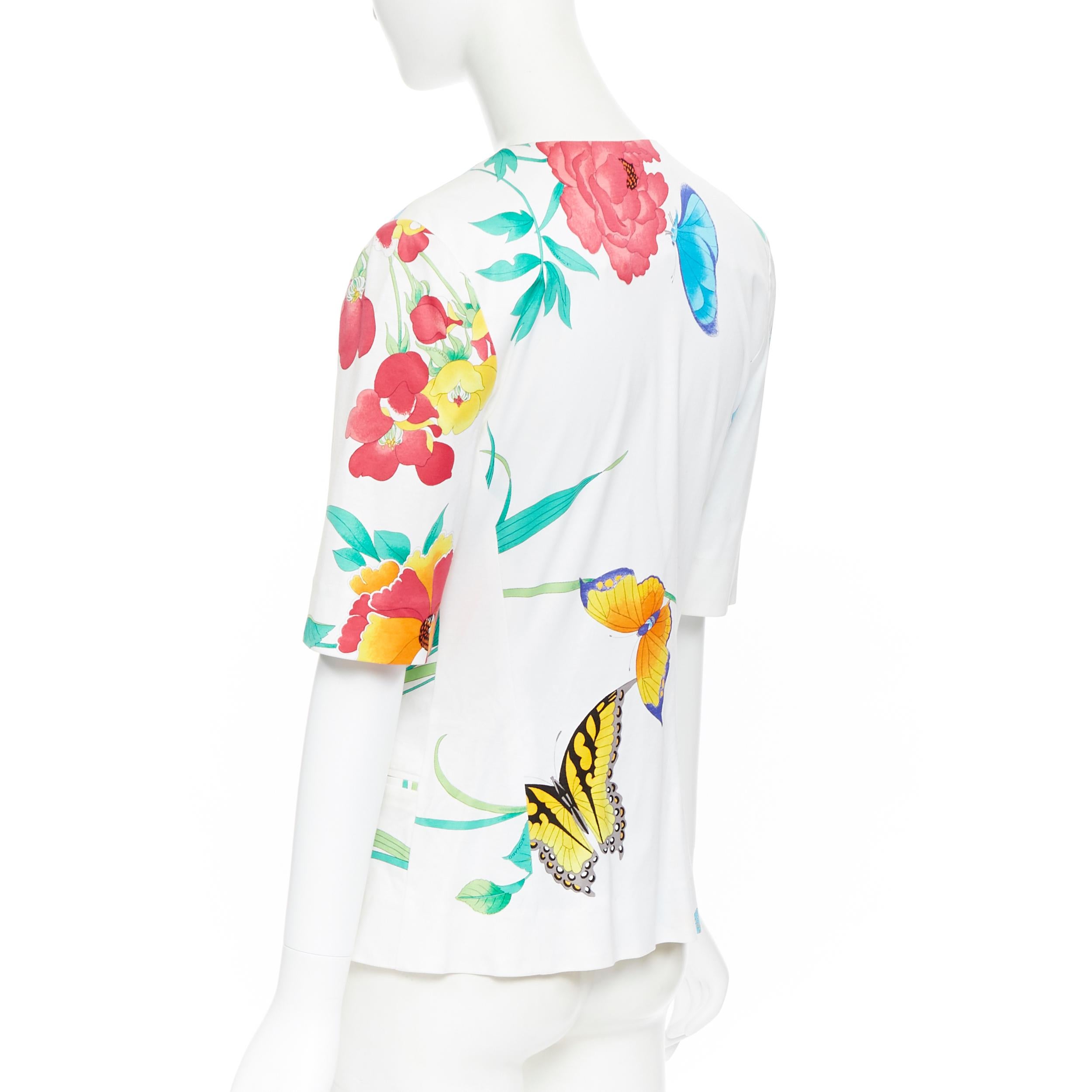 vintage LEONARD 90's white oriental floral butterfly print short sleeve jacket For Sale 2