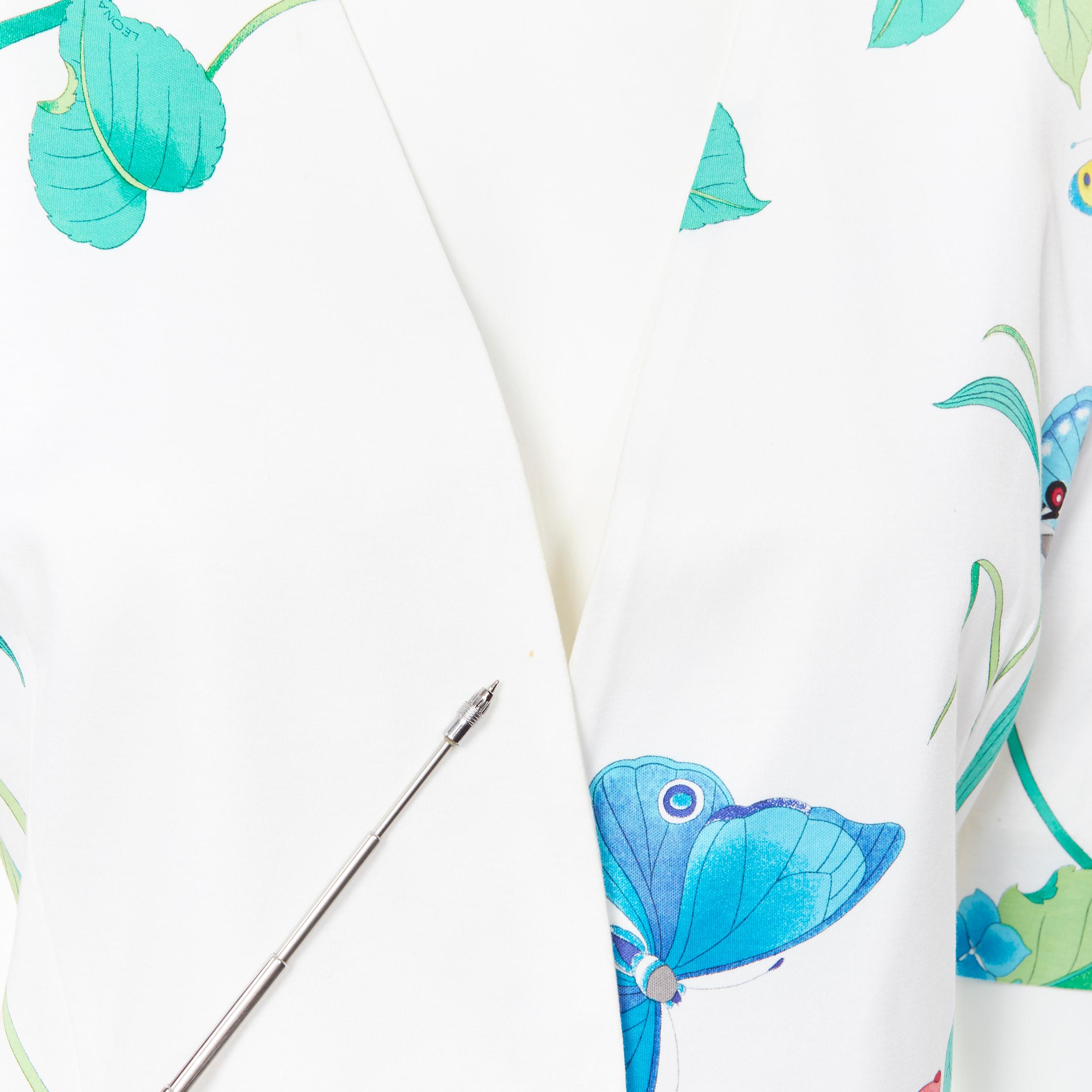 vintage LEONARD 90's white oriental floral butterfly print short sleeve jacket For Sale 4