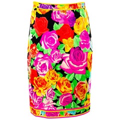 Vintage LEONARD Black and Multicolor Flower Pencil Skirt 