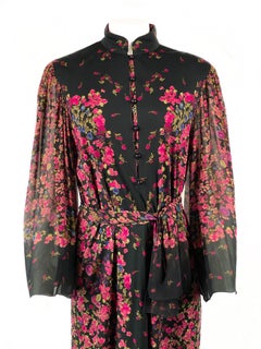Vintage LEONARD Black and Pink Floral Maxi Dress w/ Belt