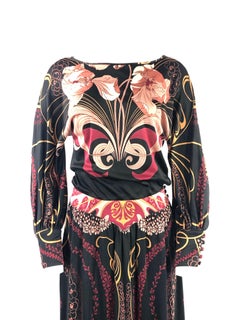 Vintage LEONARD Black Printed Long Sleeves Maxi Dress